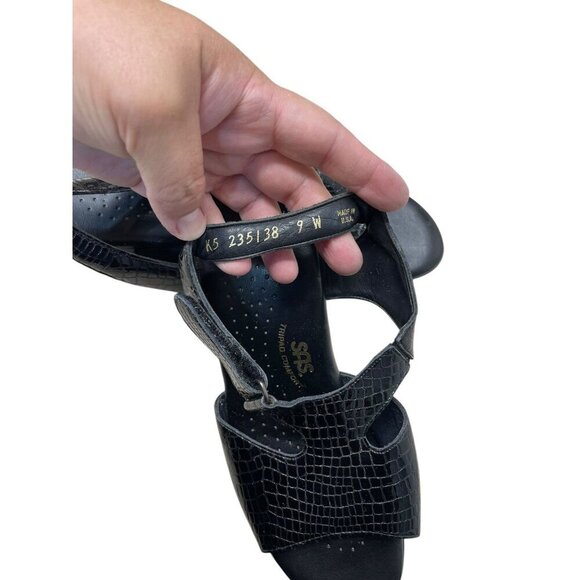 SAS Women's Slingback Sandals Size 9 Narrow Patent Leather Black Crocs Print - Picture 5 of 7